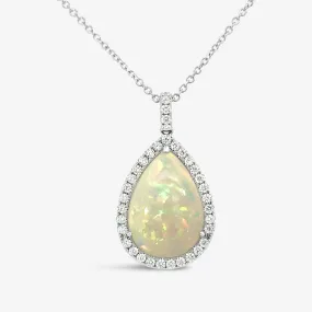 11.88CT Pear Shaped African Opal & Diamond Halo Necklace