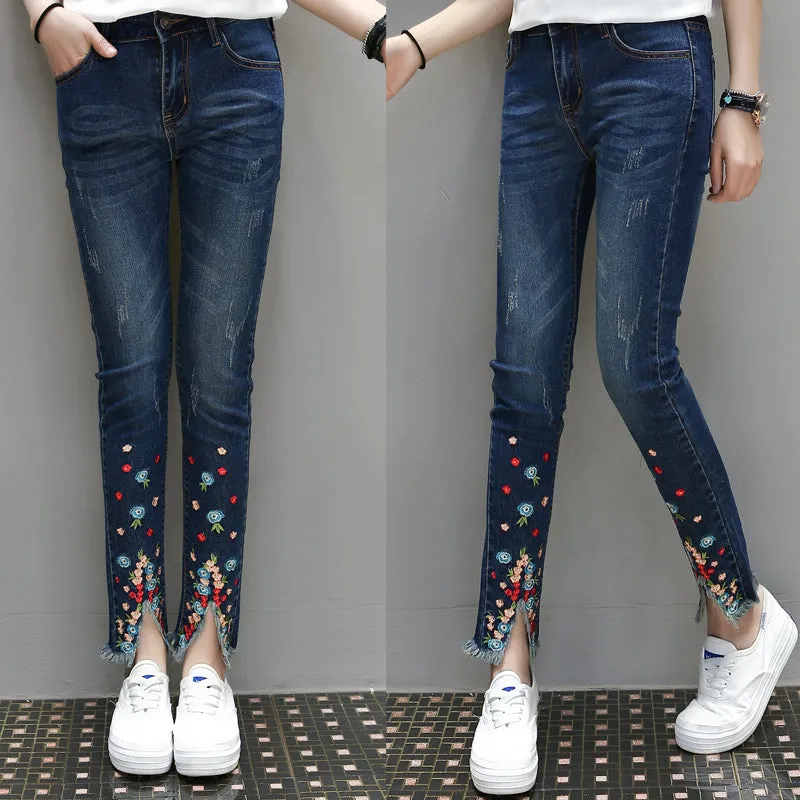 2023 autumn fashion Leisure jeans embroidery open bottom