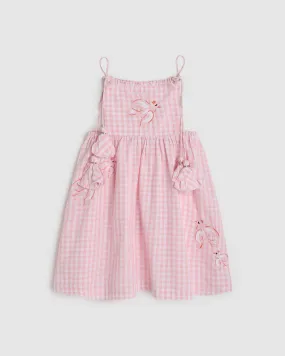 Angela Dress - Pink Gingham Birds