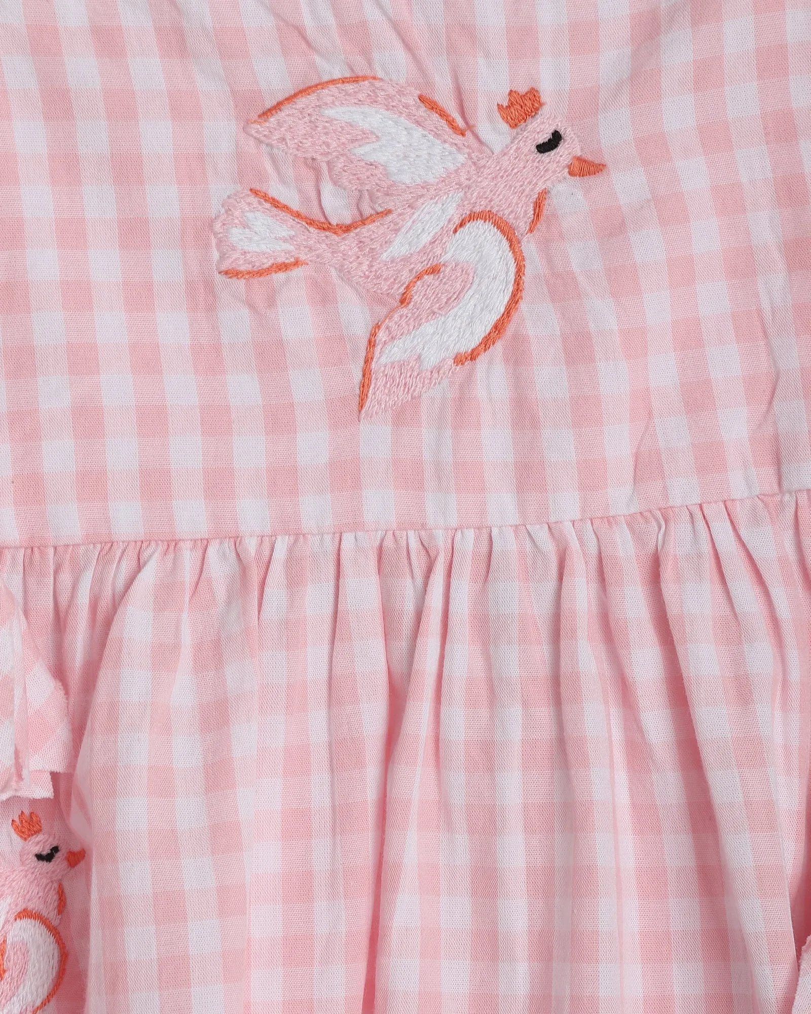 Angela Dress - Pink Gingham Birds