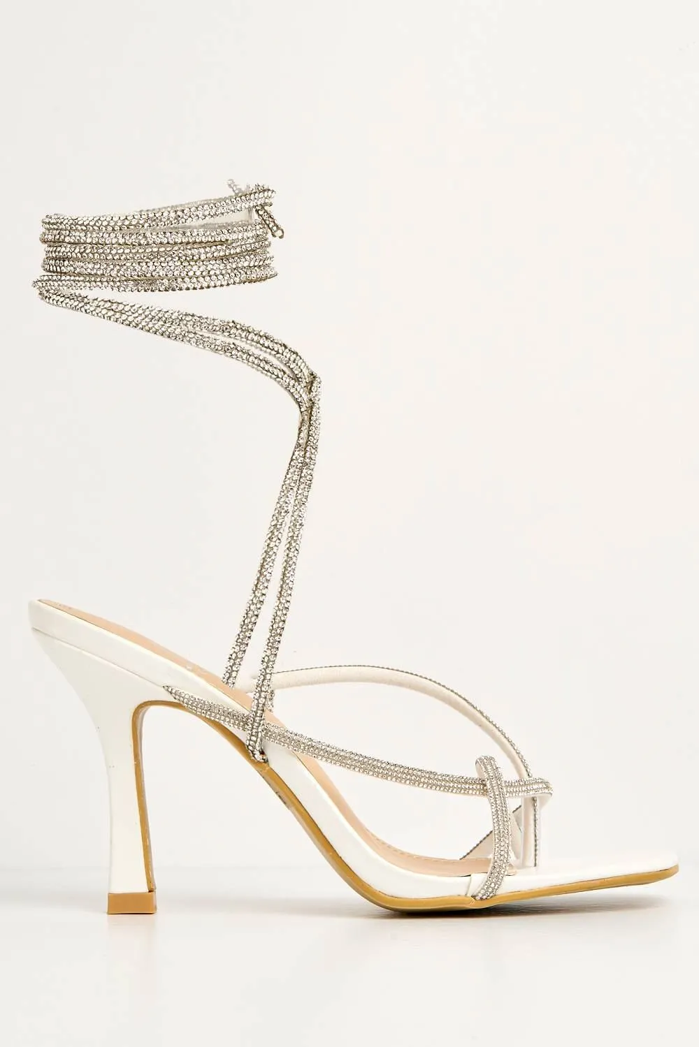 Balfi Diamante Toe Ring Lace-up Straps Heels in White