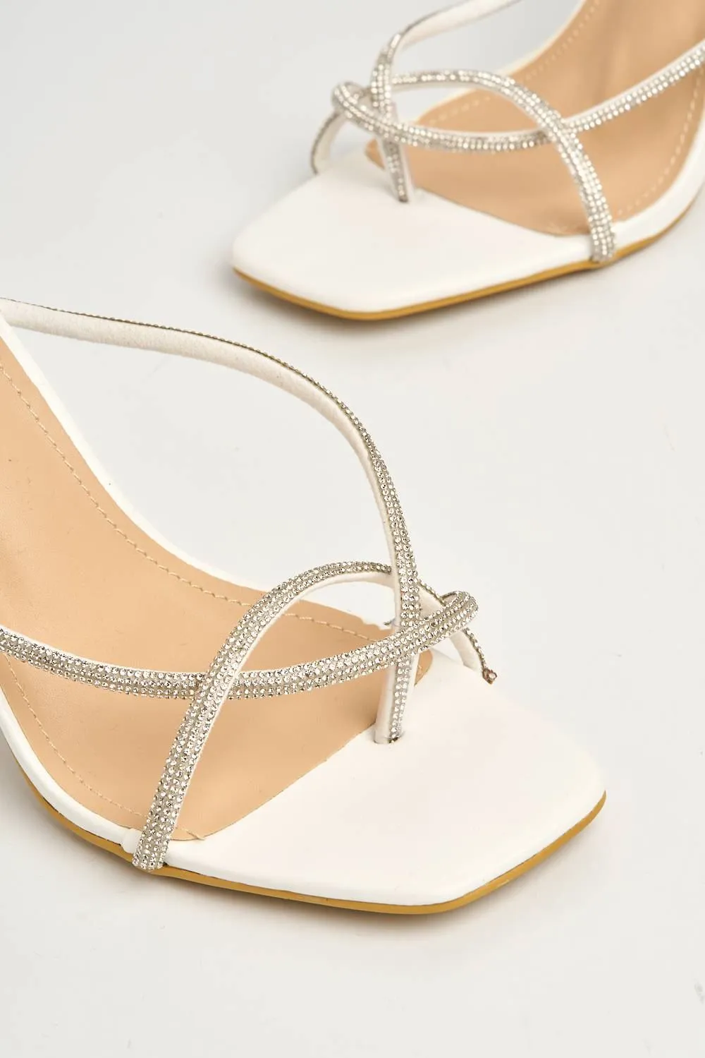 Balfi Diamante Toe Ring Lace-up Straps Heels in White