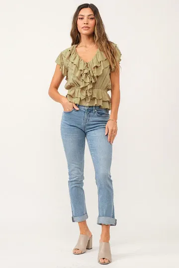 Blaire Mid Rise Cuffed Slim Straight Jeans