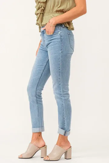 Blaire Mid Rise Cuffed Slim Straight Jeans