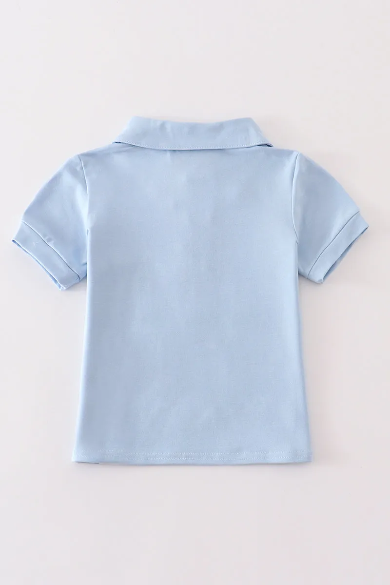 Blue sailboat embroidery boy shirt