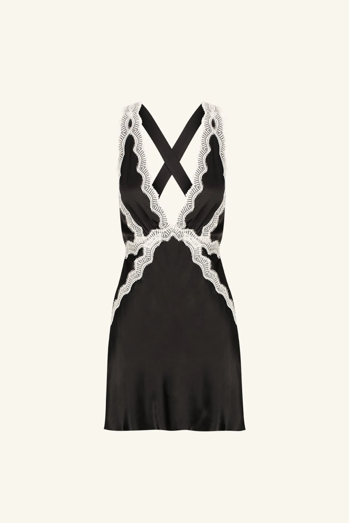 CAMILLE LACE CROSS BACK MINI DRESS - BLACK/IVORY