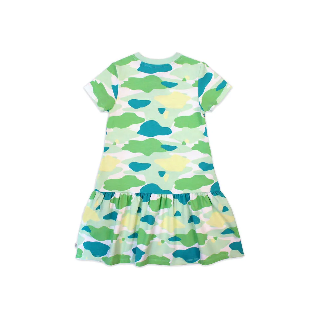 Camo Flash Drop Waist Ruffle Dress (Green)