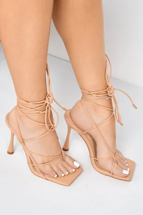 Cassa Toepost Strappy Lace Up Heel in Beige