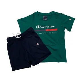 Champion boy's outfit t-shirt and shorts 306698 GS571 green blue