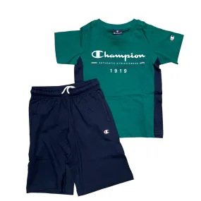 Champion boy's outfit t-shirt and shorts 306700 GS571 green blue