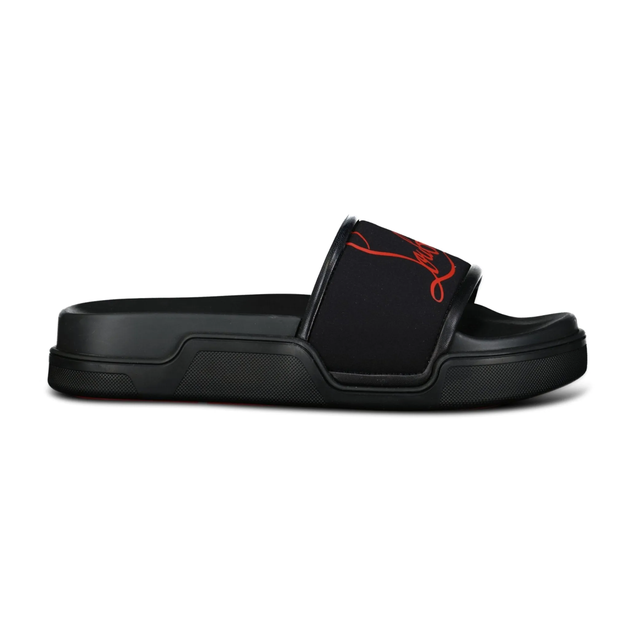 CHRISTIAN LOUBOUTIN NEOPRENE SLIDERS BLACK