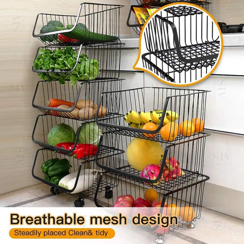 Cindy 2/3/4/5 Layer  Kitchen Bakeset Rack  With Wheels Stainless Steel Cart Rak Dapur With Stackable Basket