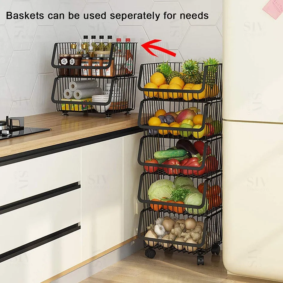 Cindy 2/3/4/5 Layer  Kitchen Bakeset Rack  With Wheels Stainless Steel Cart Rak Dapur With Stackable Basket