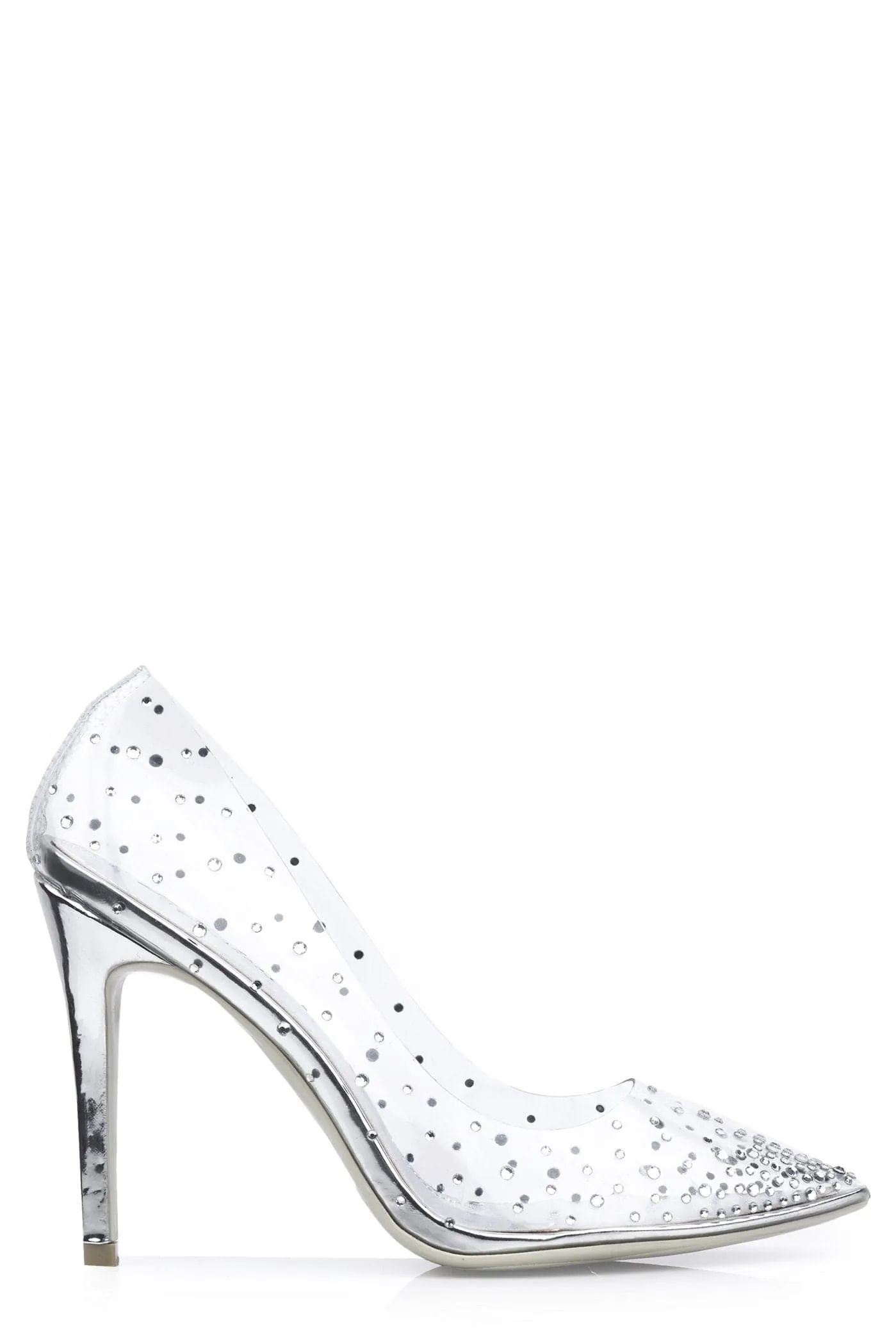 Cindy All Diamante Perspex Court Shoe in Silver