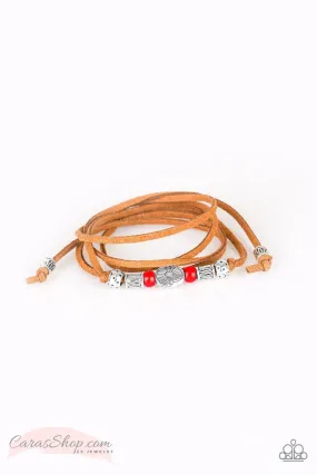 Clear A Path Suede and Red Bead Urban Tie Bracelet - Paparazzi Accessories