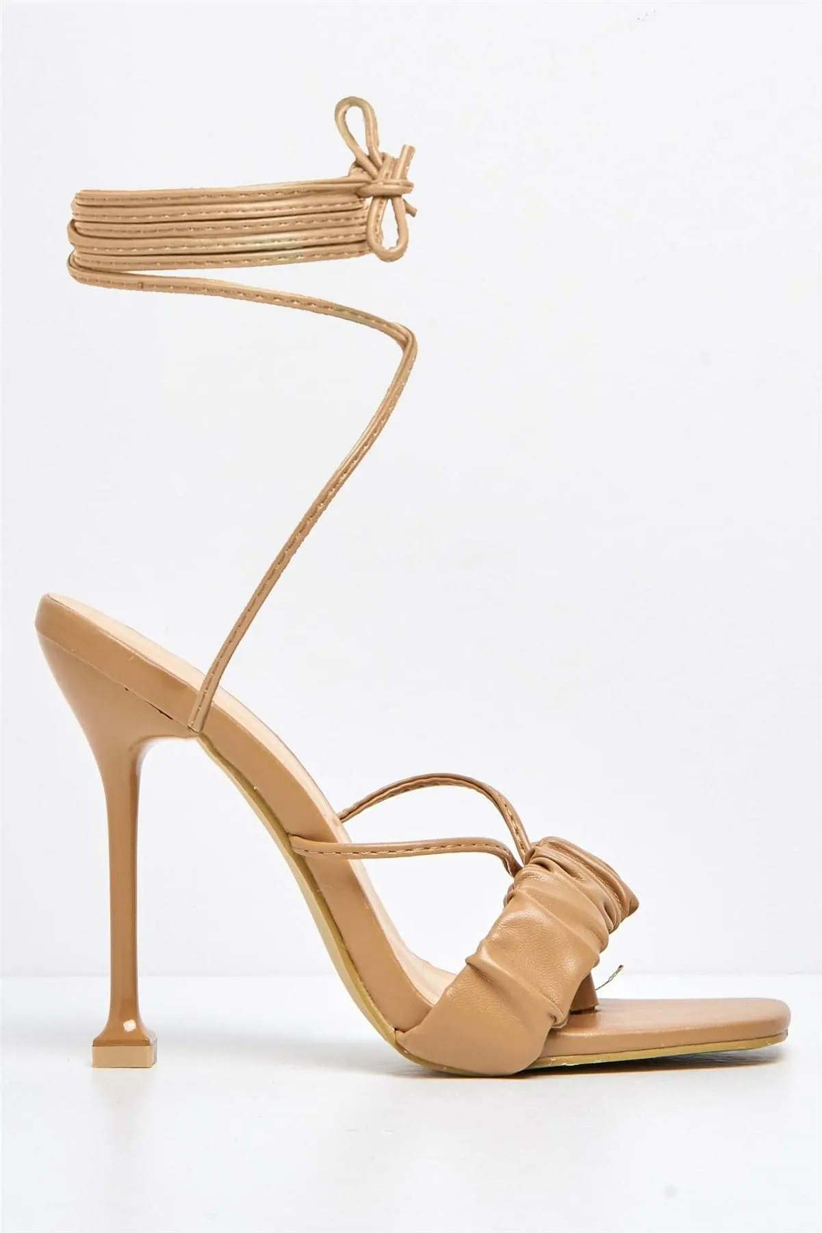 Coco Ruched Band Lace-up Heels in Mocha