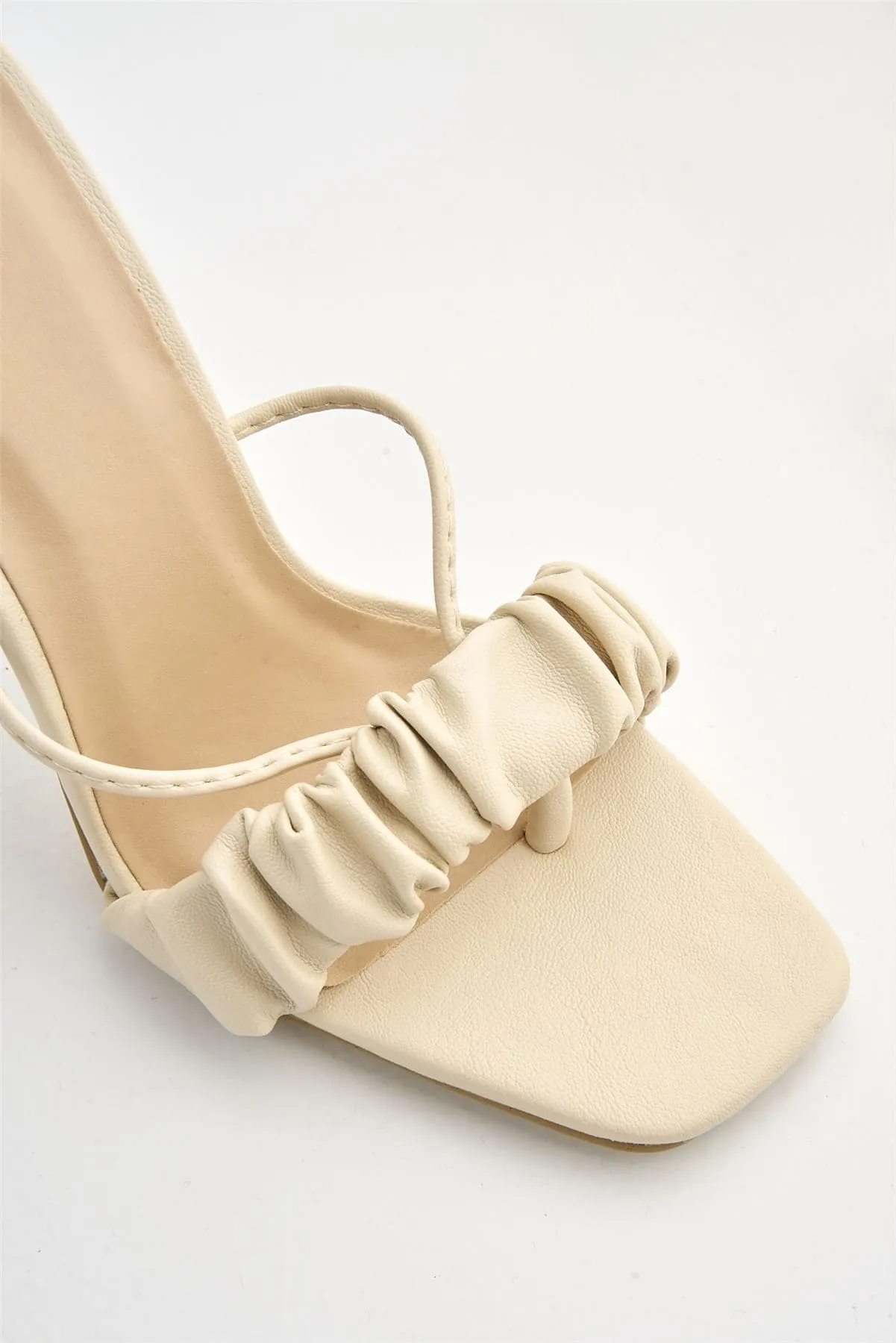 Coco Ruched Band Lace-up Heels in Nude