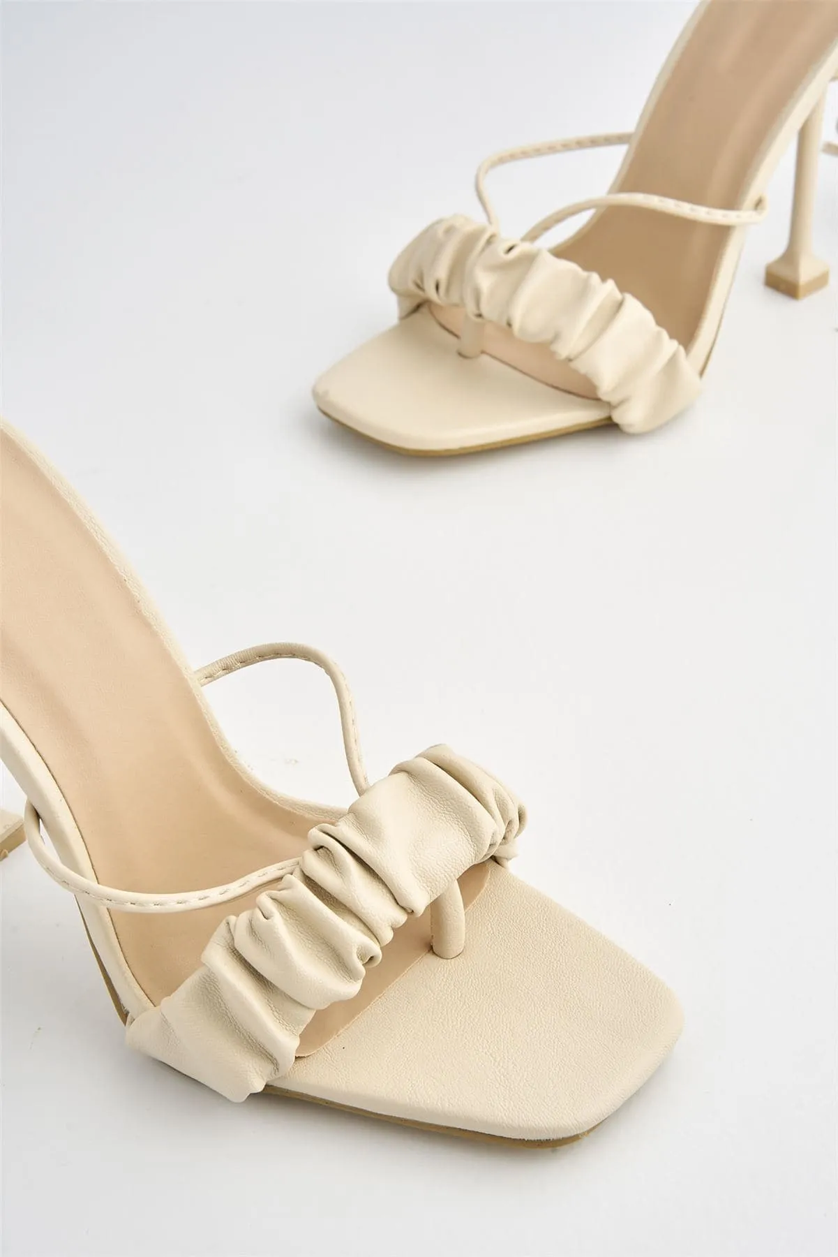 Coco Ruched Band Lace-up Heels in Nude