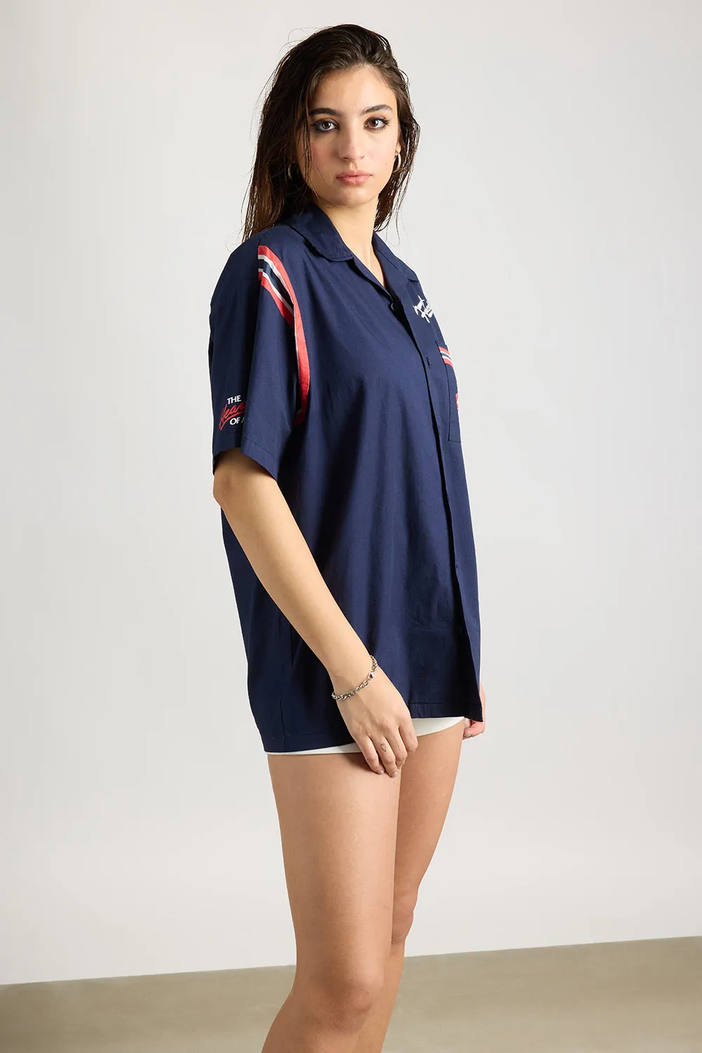 Cotton Poplin Women's Garage Shirt - Navy Blue