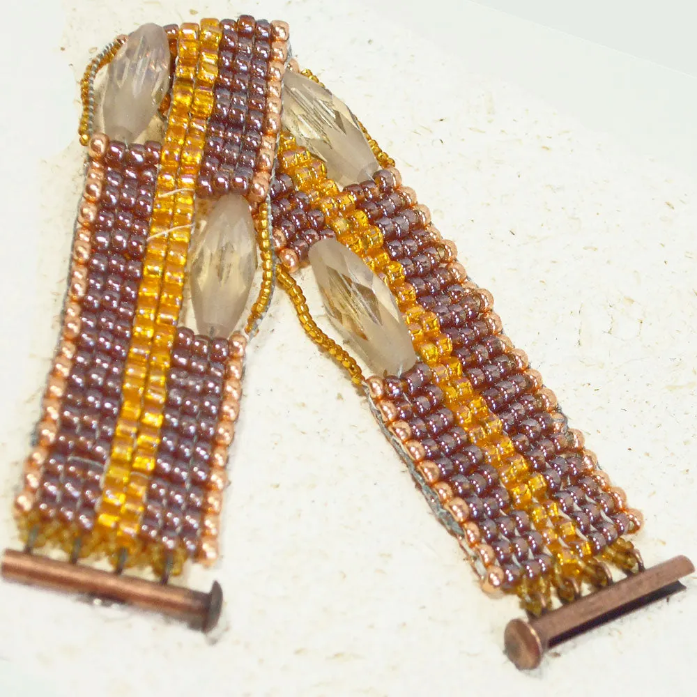 Dani, Brown, Gold Loom Woven Seed Bead Bracelet