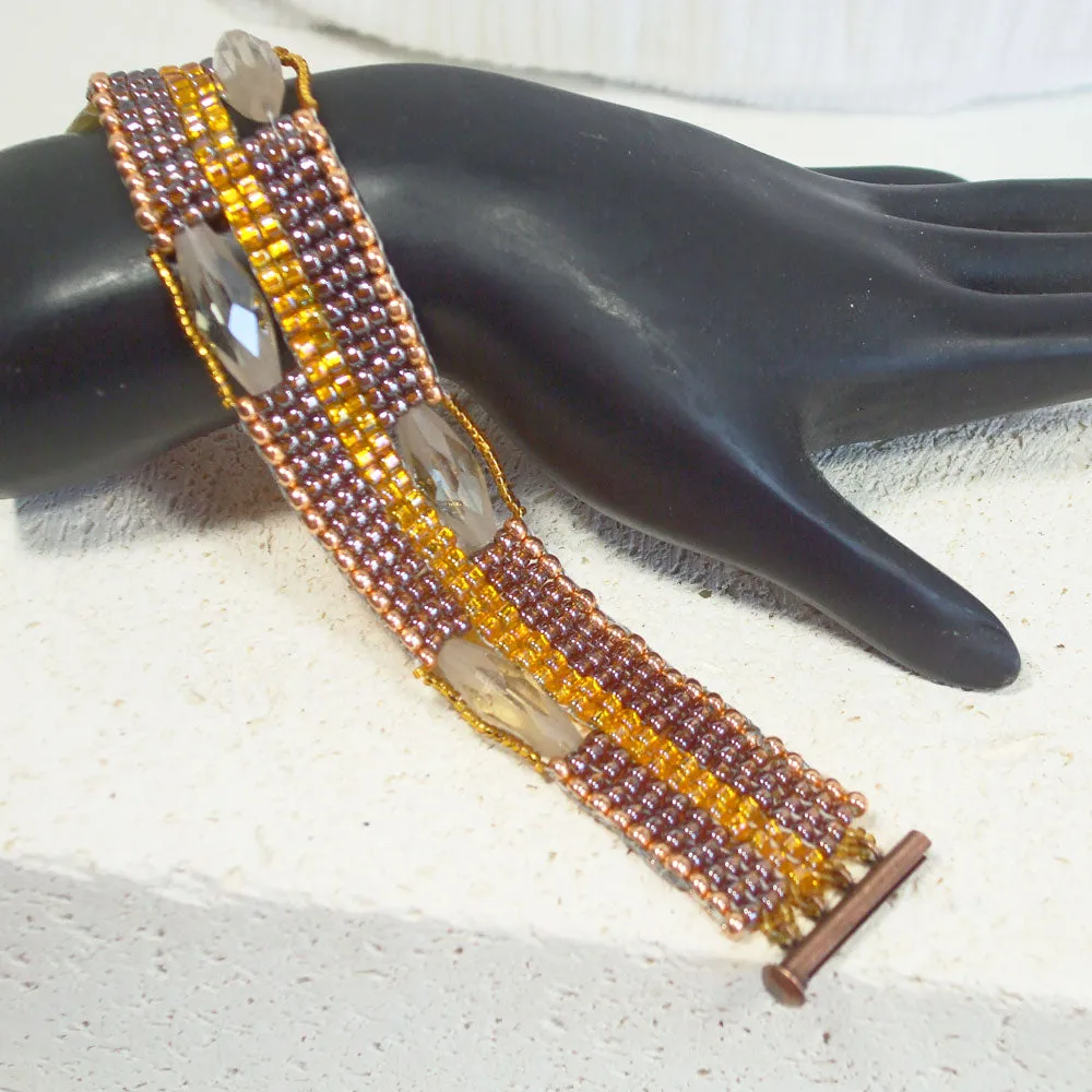 Dani, Brown, Gold Loom Woven Seed Bead Bracelet