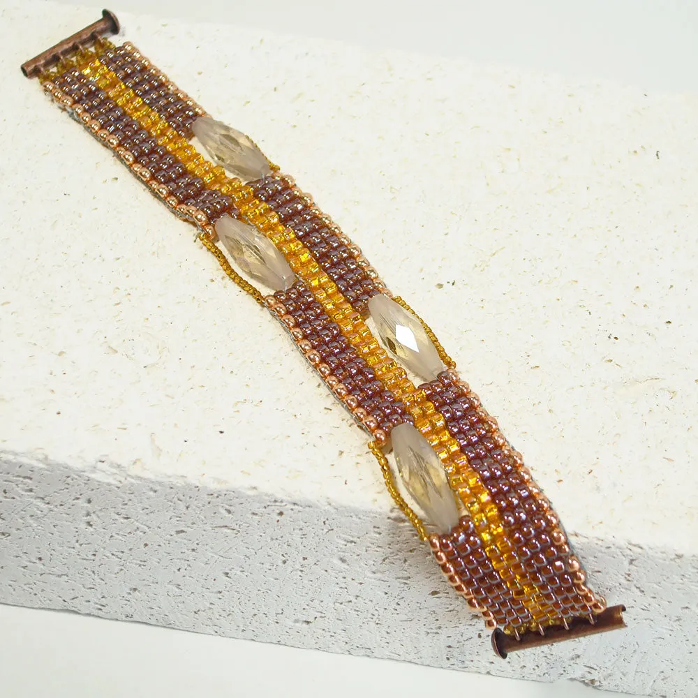 Dani, Brown, Gold Loom Woven Seed Bead Bracelet