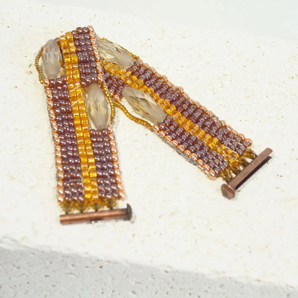 Dani, Brown, Gold Loom Woven Seed Bead Bracelet