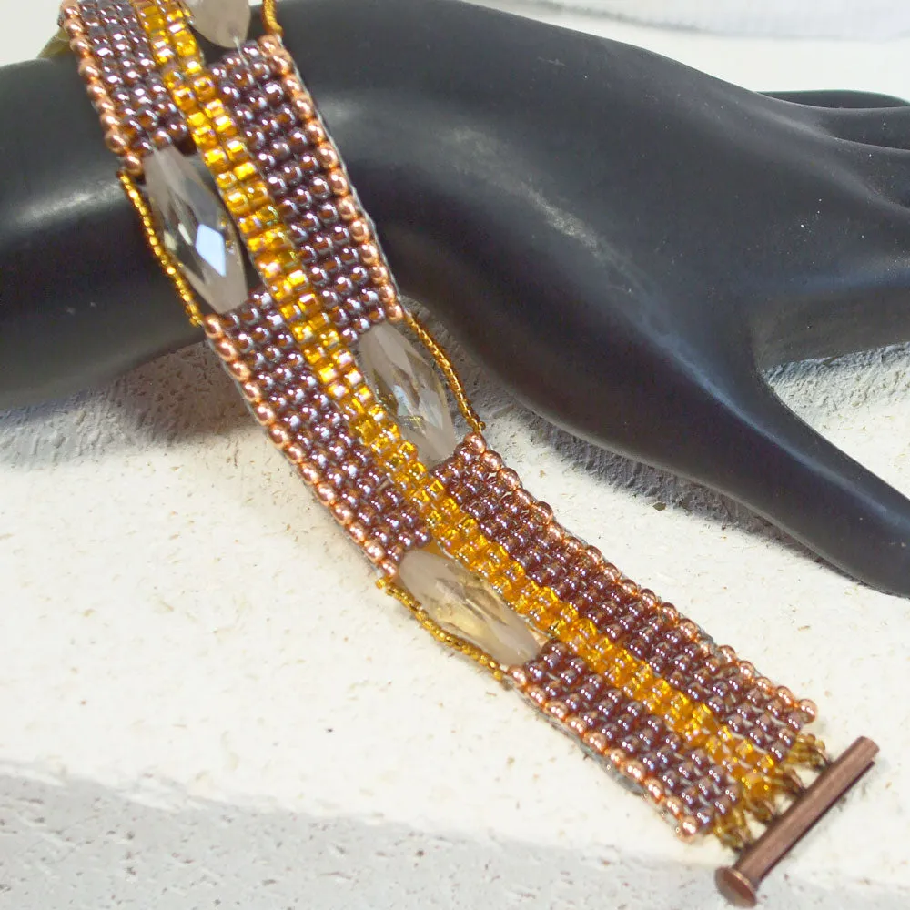 Dani, Brown, Gold Loom Woven Seed Bead Bracelet