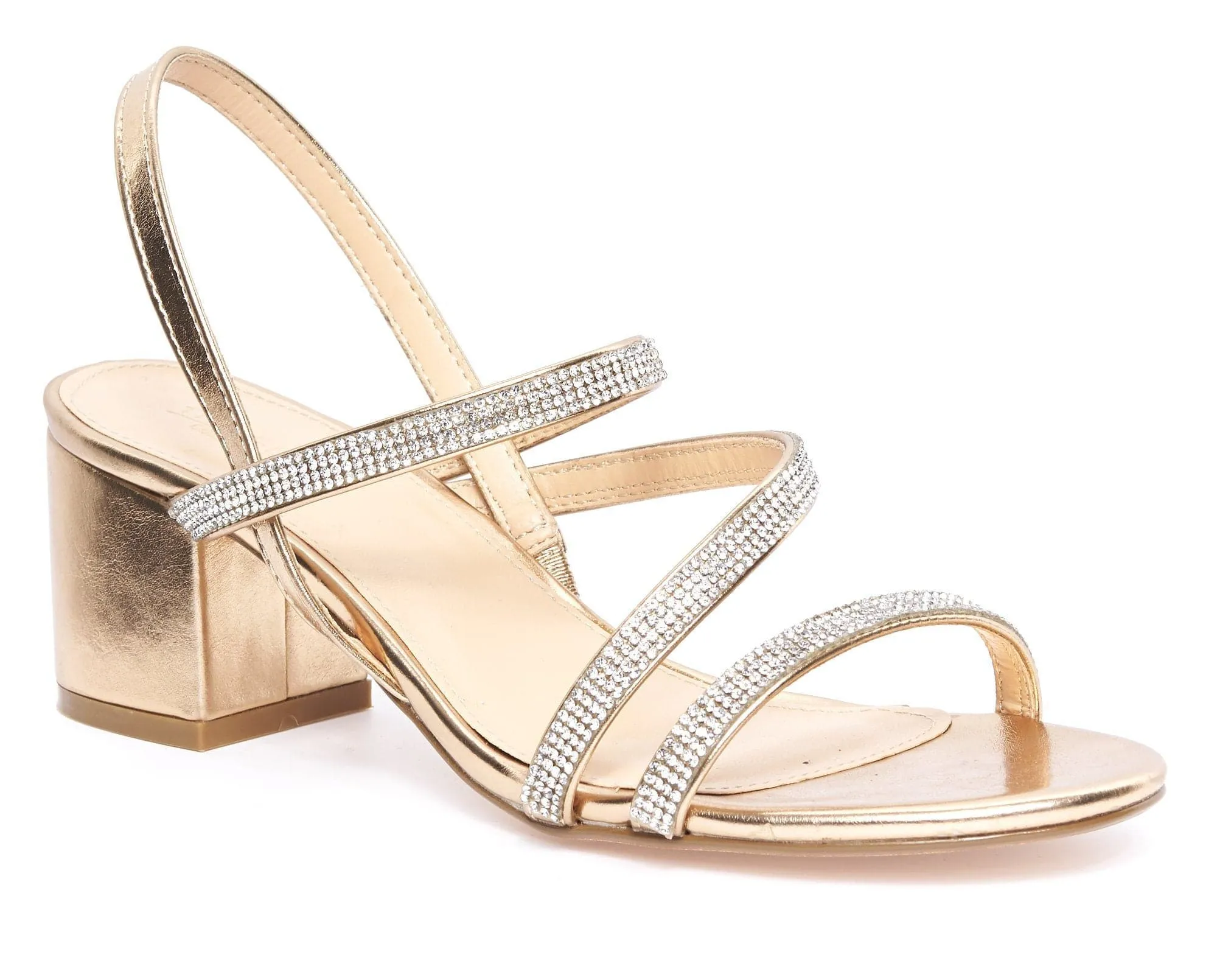 Darwin Crisscross Diamante Slingback Block Heel Sandal in Rose Gold