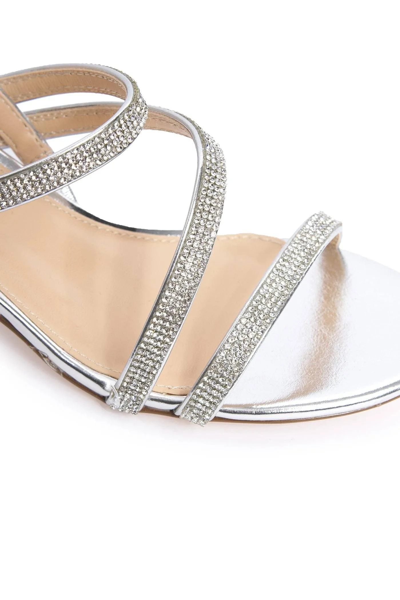 Darwin Crisscross Diamante Slingback Block Heel Sandal in Silver