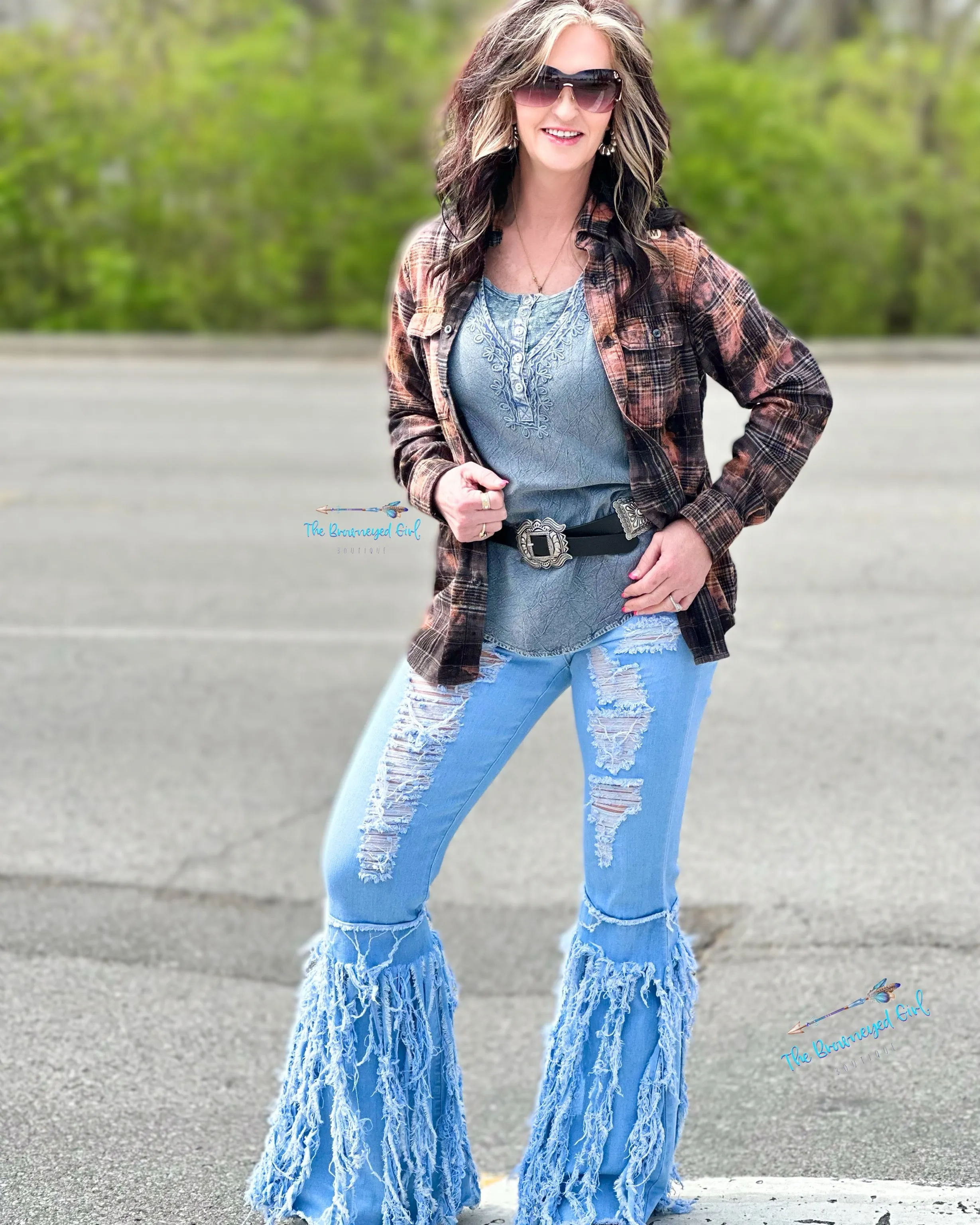 Denim Hippie Distressed Bell Jeans