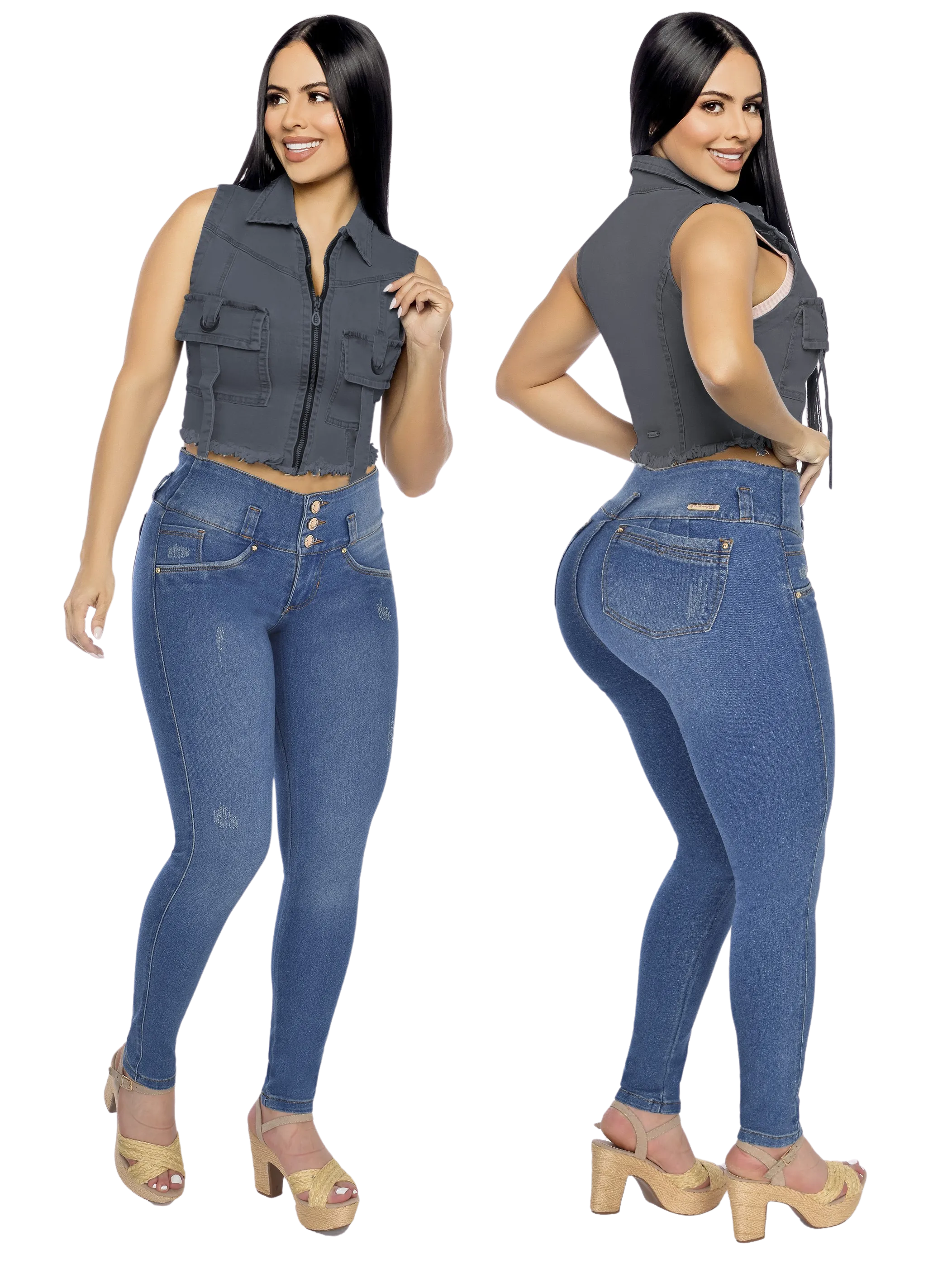 DM Shapewear - 2402 Faded Wash Push up Blue Jeans