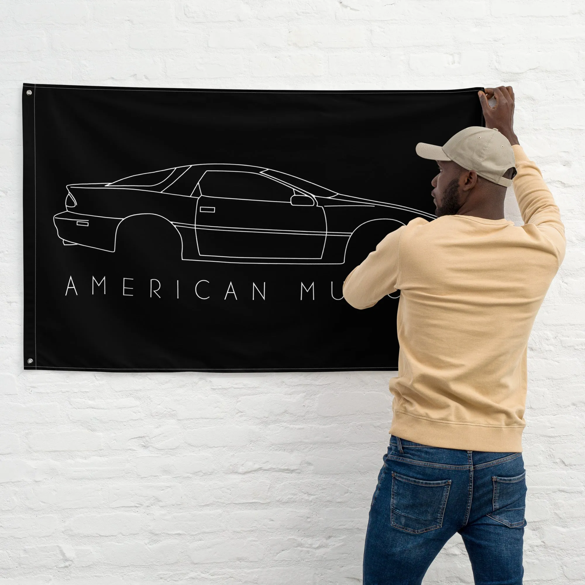 Early 4th Gen Camaro Line Art Flag , Garage Decor, Man Cave Art