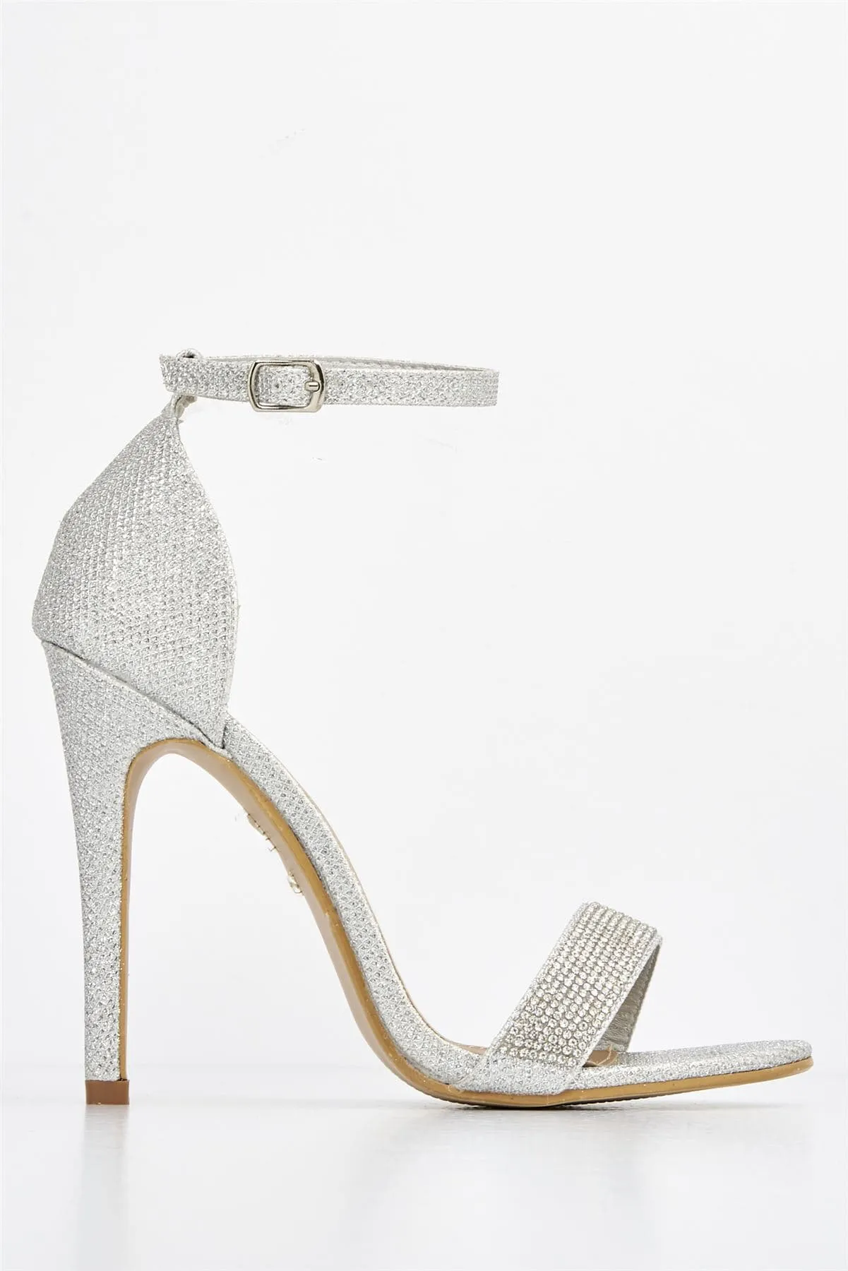 Esha Diamante Band Ankle-strap Heels in Silver Mesh