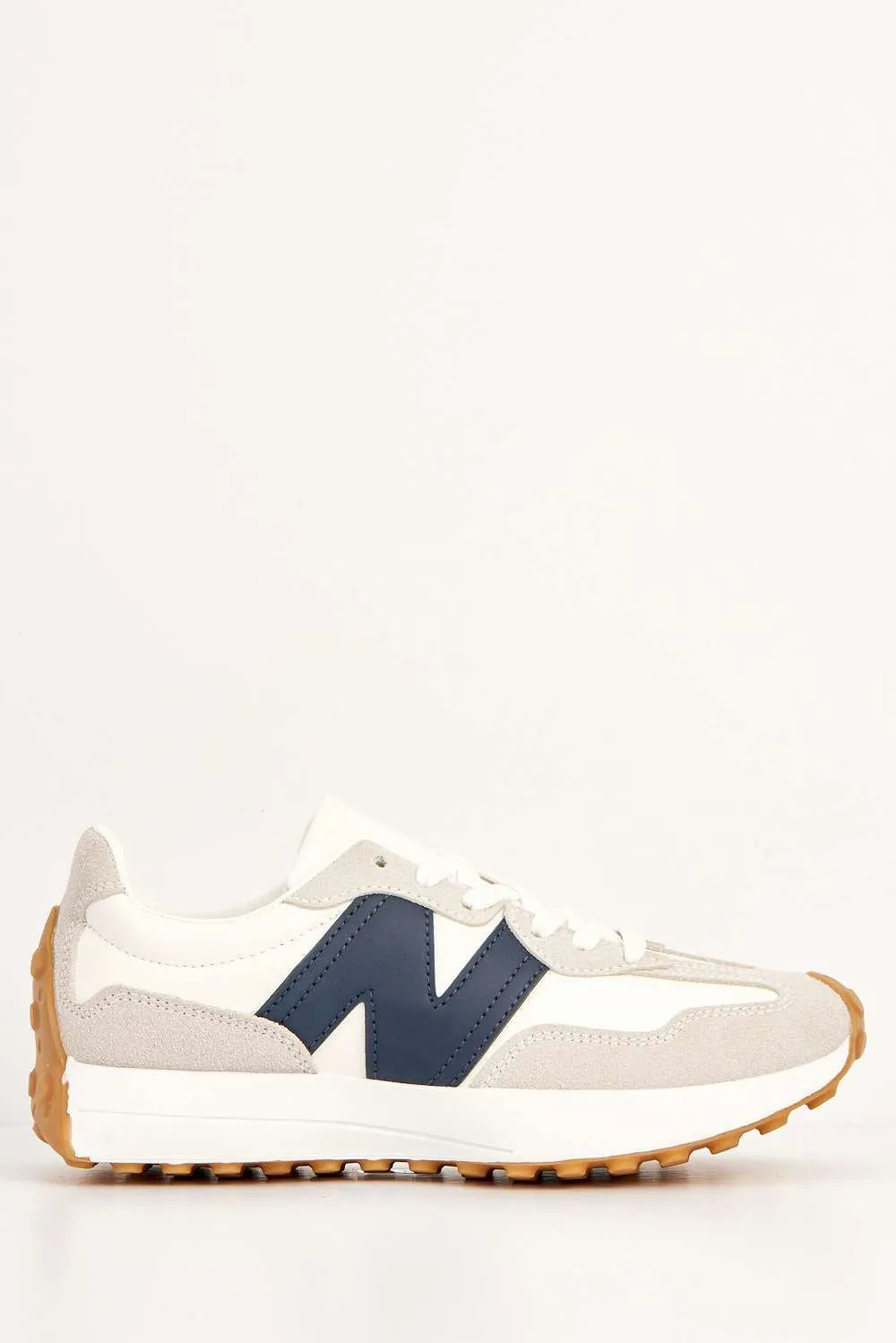 Flexi Two-Tone PU Detail Lace-up Trainers in White / Navy