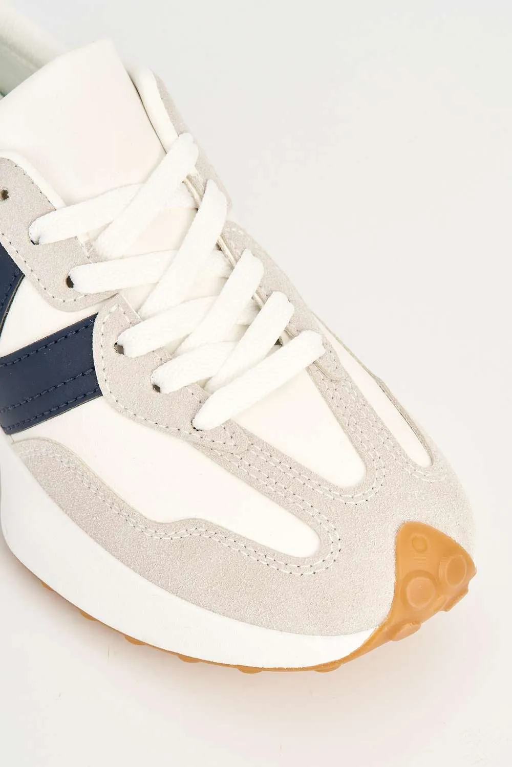 Flexi Two-Tone PU Detail Lace-up Trainers in White / Navy