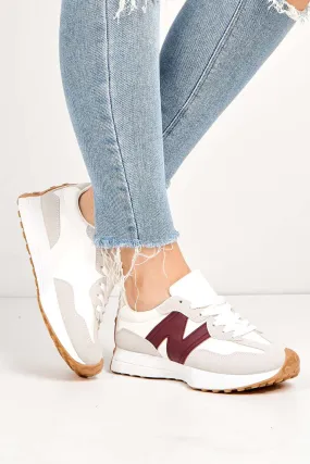 Flexi Two-Tone PU Detail Lace-up Trainers in White / Red