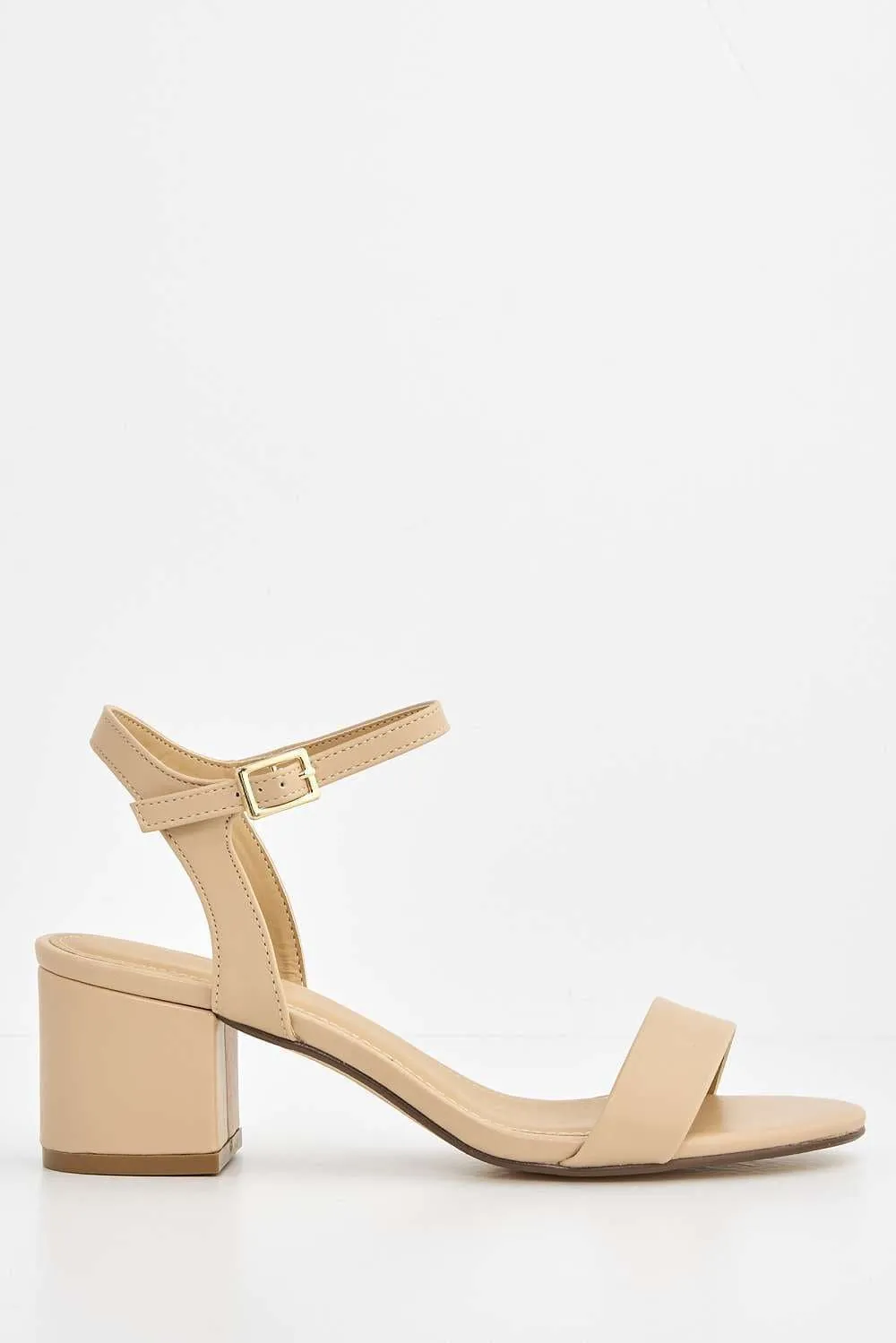 Flori Block Heel Anklestrap Sandal in Nude PU