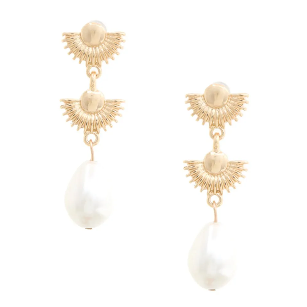 Gold & Pearl Triple Drop Earring