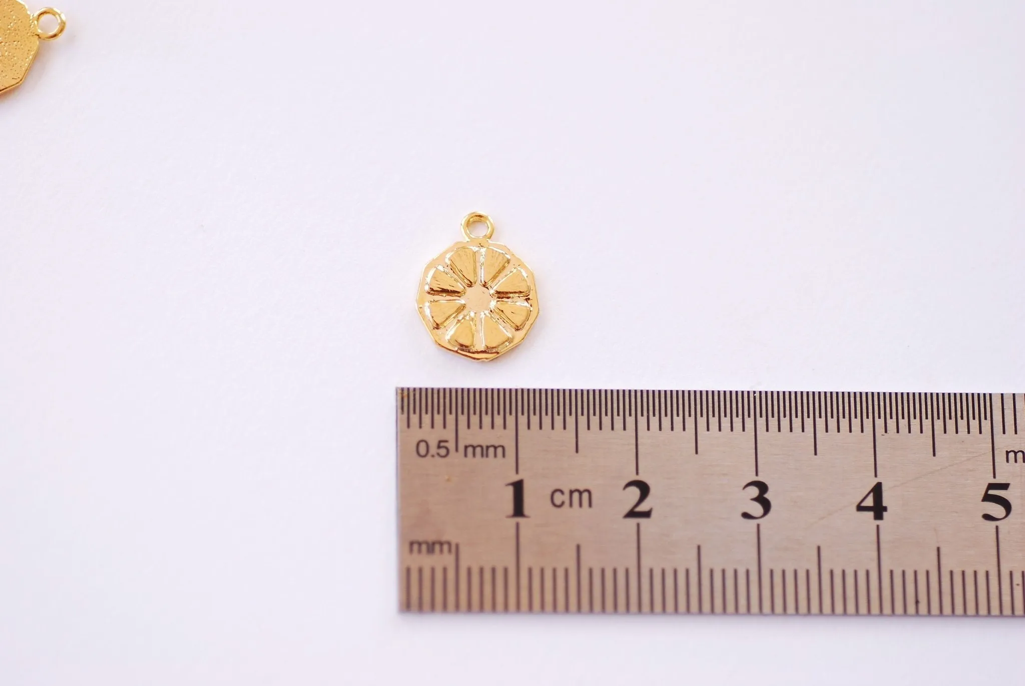 Gold Fruit Slice Charm - 16k gold plated over Brass Lemon Lime Orange Grapefruit Slice Wedge Charm HarperCrown Etsy Wholesale Brass B107