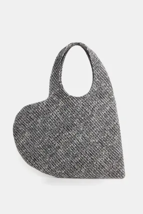 Heart Tote Bag in Black Tweed