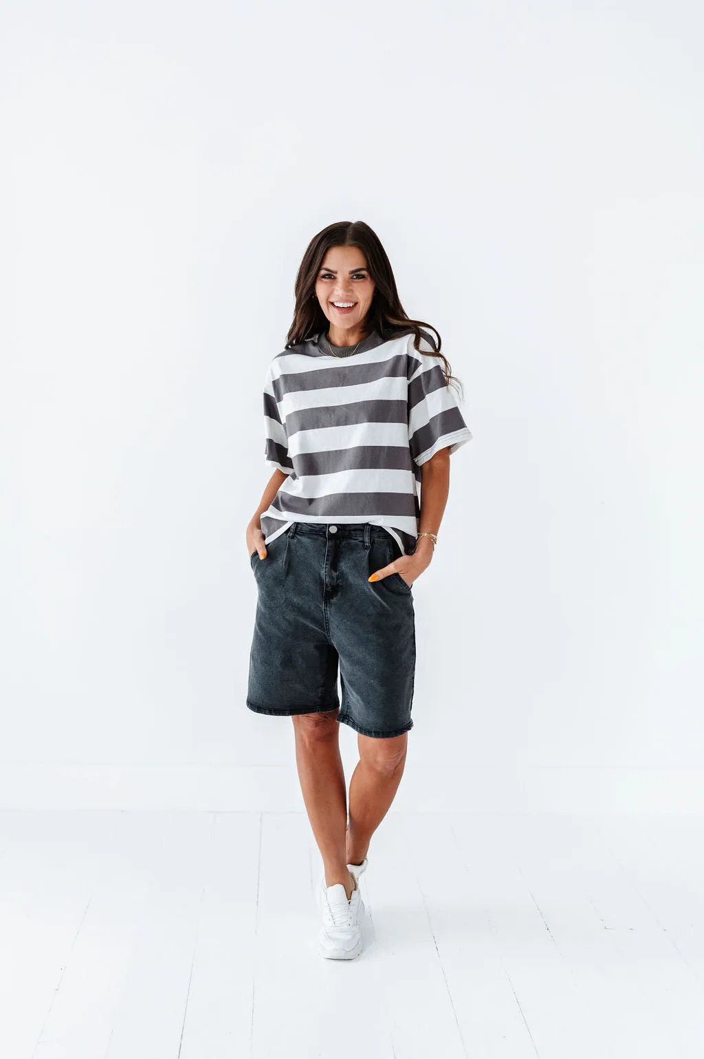 Jenna Denim Bermuda Shorts In Black - Size Small Left