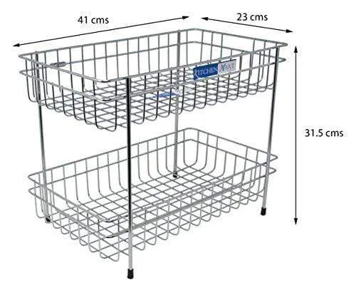 Kitchen Mart Fruit & Vegetable Trolley with / without Wheels, Rectangle, 2-Tier, Stainless Steel (Multipurpose Kitchen Storage Rack / Shelf)