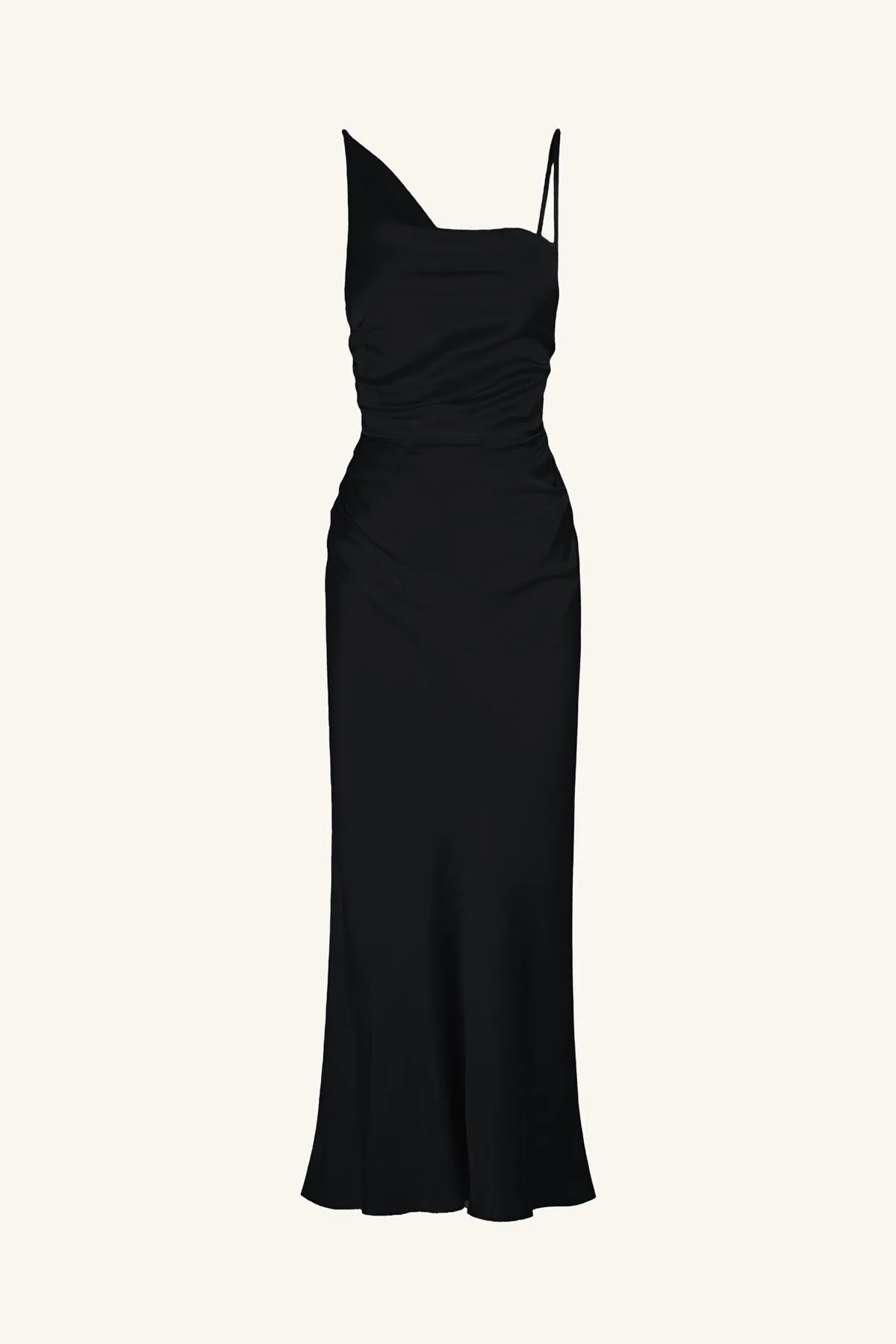 LA LUNE ASYMMETRICAL BIAS COWL MIDI DRESS - BLACK