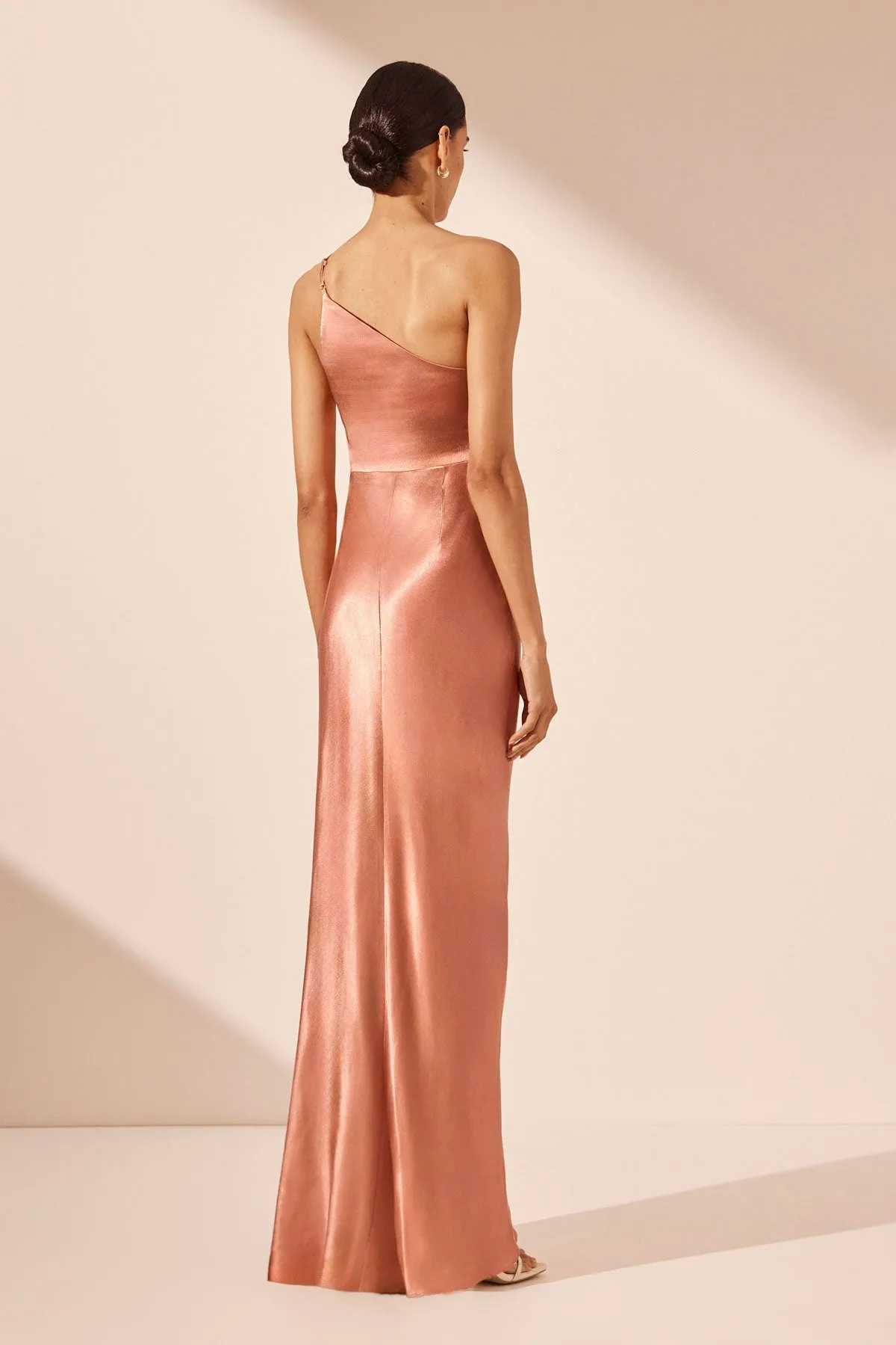 LA LUNE ASYMMETRICAL GATHERED MAXI DRESS - ANTIQUE ROSE