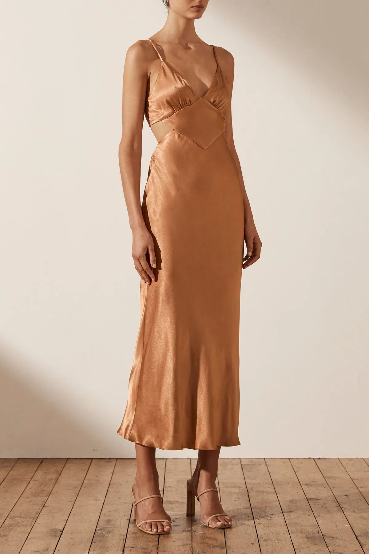 LA LUNE BACKLESS MIDI DRESS - COPPER