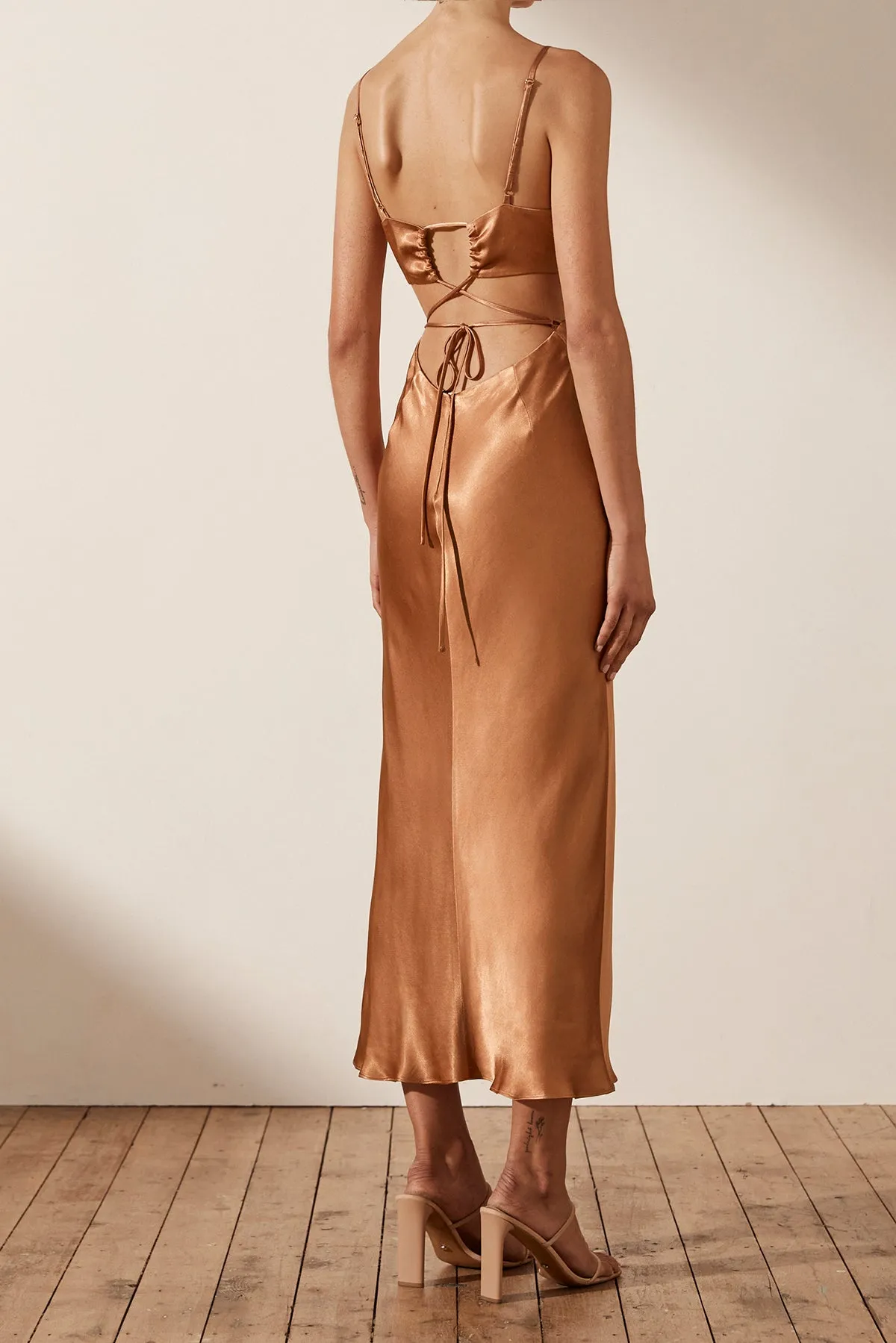 LA LUNE BACKLESS MIDI DRESS - COPPER