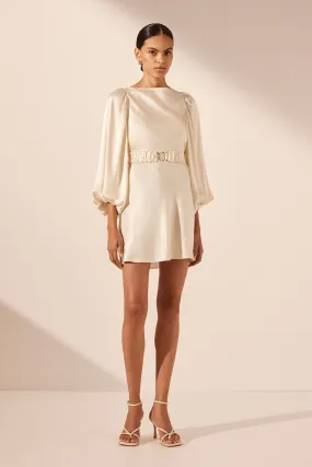 LA LUNE BALLOON SLEEVE MINI DRESS WITH BELT - CREAM