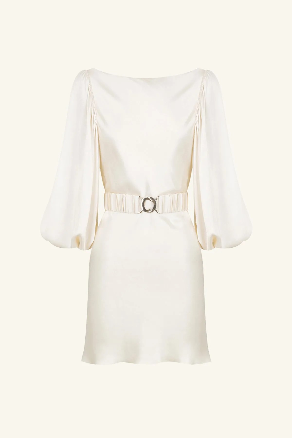 LA LUNE BALLOON SLEEVE MINI DRESS WITH BELT - CREAM