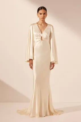 LA LUNE FLARED SLEEVE KEYHOLE MAXI DRESS - CREAM